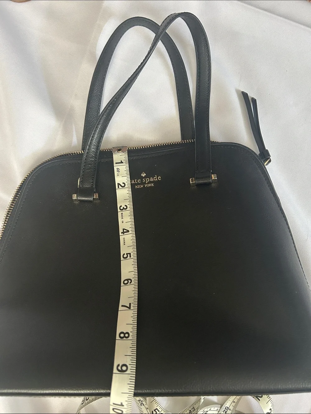 kate spade black leather dome satchel with gold logo